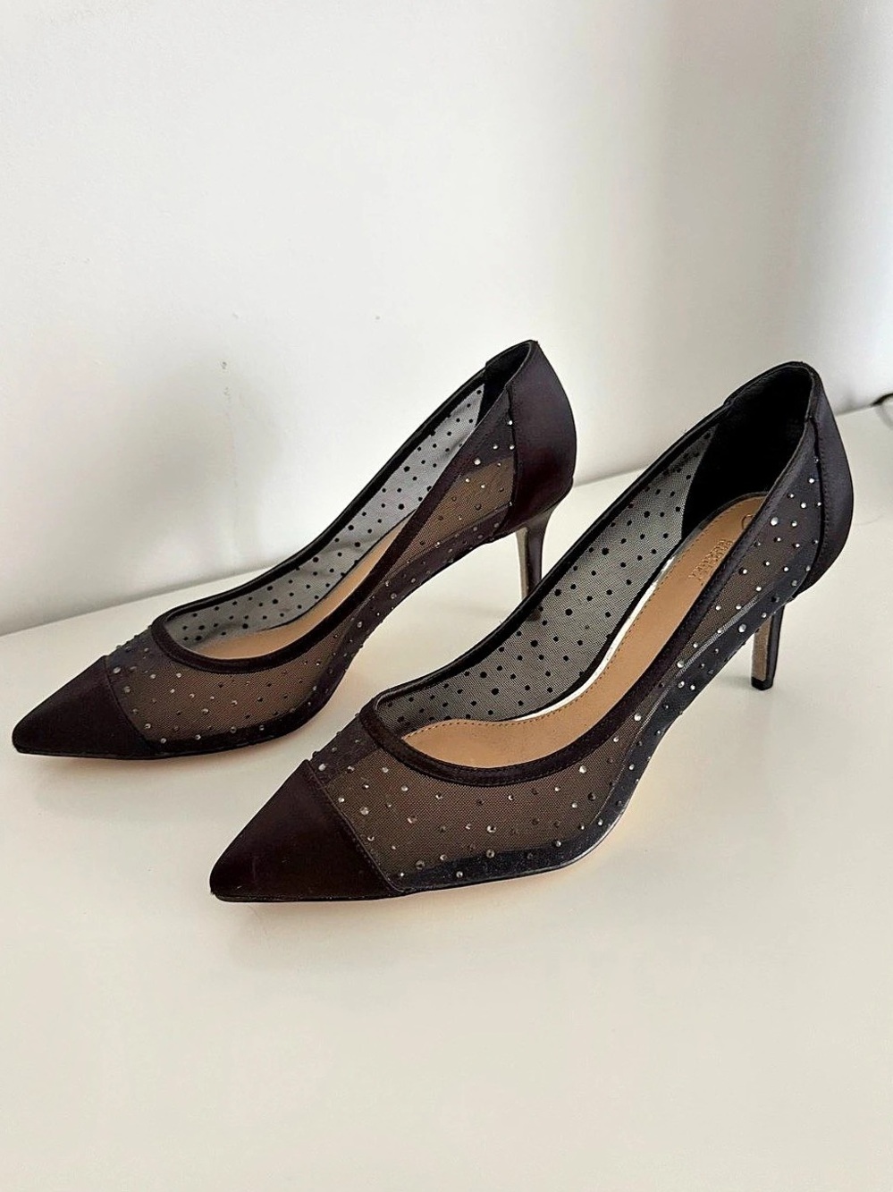 Jewel Badgley Mischka Pointed Toe Mesh Heels Black US 8.5 New